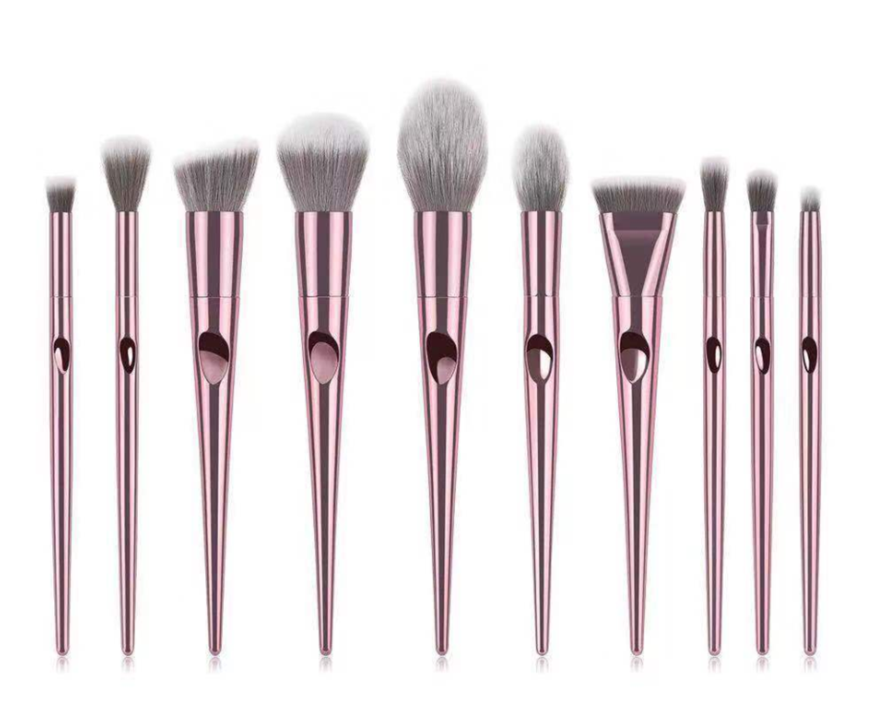 *สวยแปรงเซ็ต PRO*สวยครบทุกขั้นตอนการลงเมคอัพ กับเซตแปรงแต่งหน้า 10 ชิ้น ด้ามจับสีชมพูเมทาลิคหรูหรา ขนแปรงสังเคราะห์ มอบสัมผัสนุ่มนวล SALE