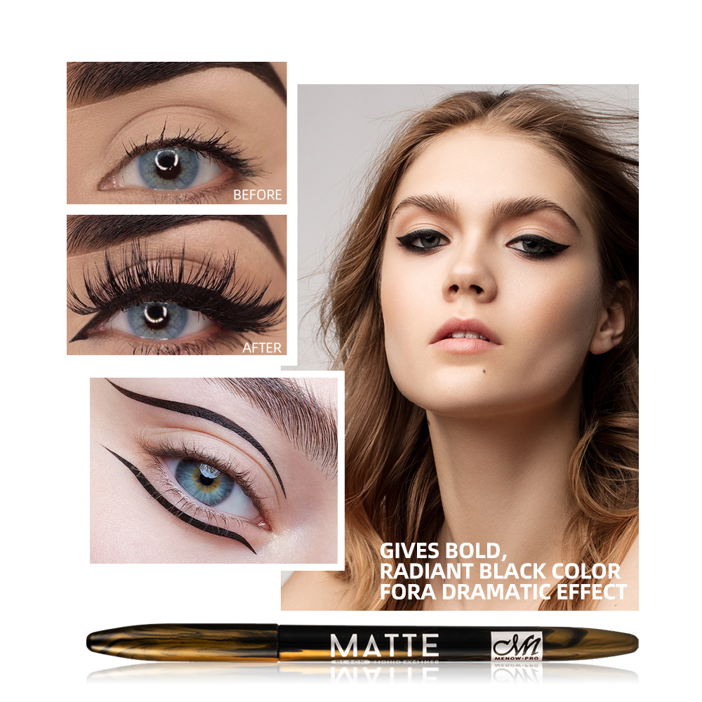 *เนื้อแมท กันน้ำ* Matte black liquid eyeliner อายไลเนอร์เนื้อแมทสูตรกันน้ำสีดำสนิท จากมีนาว กันน้ำกันเหงื่ออายไลเนอร์จึงไม่เลอะเปื้อน ให้ทุกสัมผัสการกรีดสม่ำเสมอไม่ขาดตอน ตวัดเส้นเล่นลวดลายโฉบเฉี่ยวได้ดั่งใจ