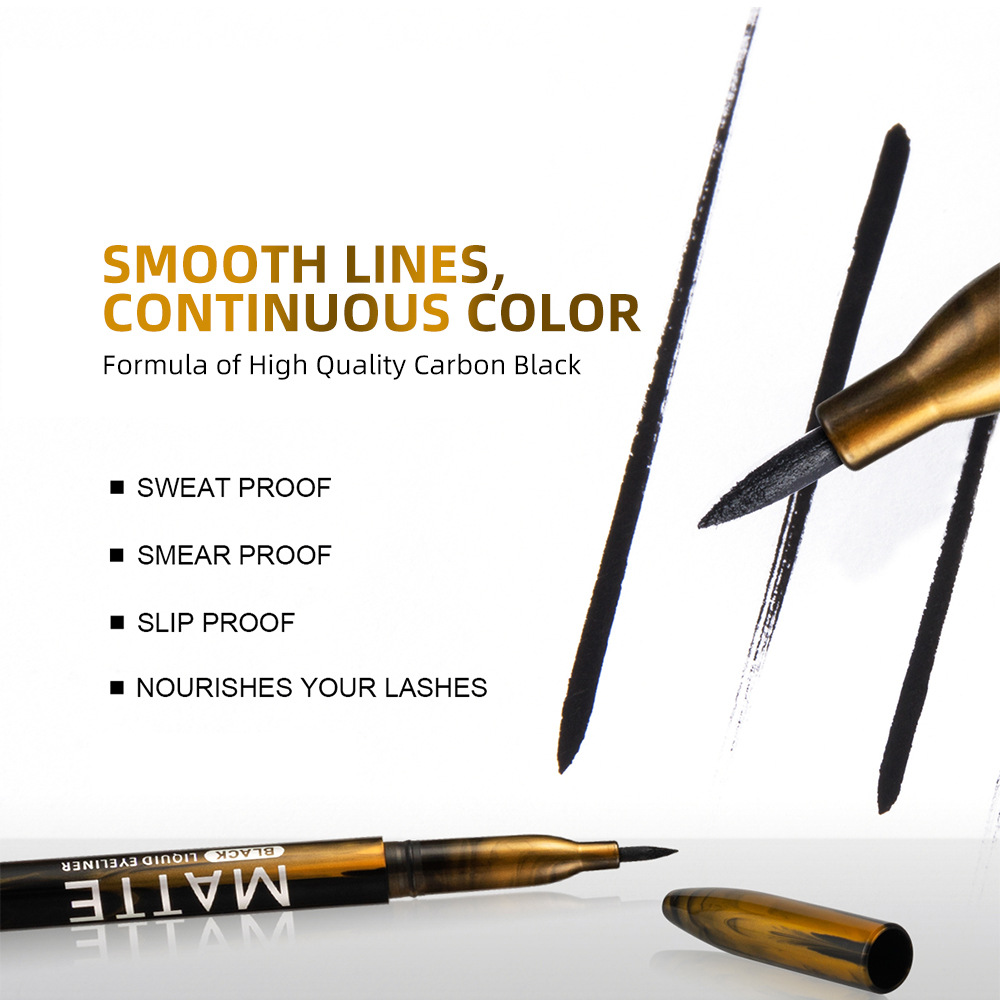 *เนื้อแมท กันน้ำ* Matte black liquid eyeliner อายไลเนอร์เนื้อแมทสูตรกันน้ำสีดำสนิท จากมีนาว กันน้ำกันเหงื่ออายไลเนอร์จึงไม่เลอะเปื้อน ให้ทุกสัมผัสการกรีดสม่ำเสมอไม่ขาดตอน ตวัดเส้นเล่นลวดลายโฉบเฉี่ยวได้ดั่งใจ