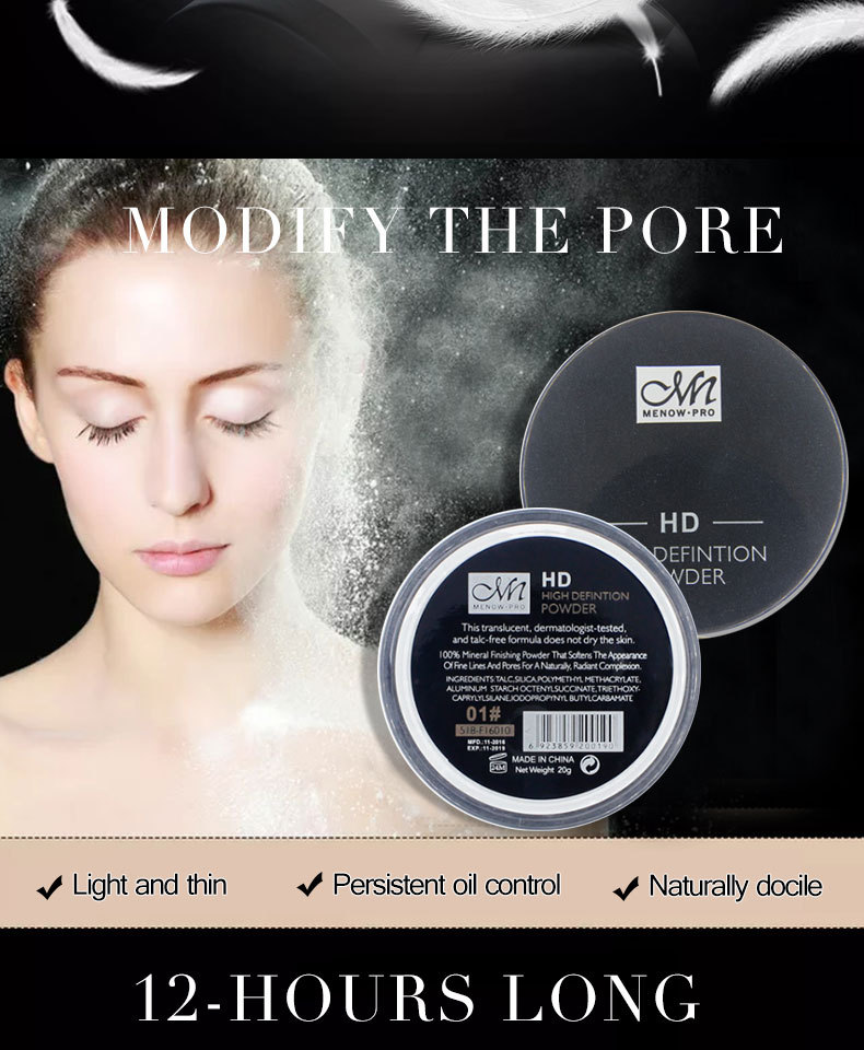 ขายปลีกส่ง เครื่องสำอาง?แท้/พร้อมส่ง ?แป้งฝุ่นควบคุมความมันตลอดวัน บางเบาไม่อุดตันผิว เนื้อละเอียดโปร่งแสง สัมผัสเนียนนุ่มดุจกำมะหยี่ สามารถใช้ได้ทุกสีผิว ไม่ทำให้สีรองพื้นเพี้ยน เผยผิวเรียบเนียนอย่างเป็นธรรมชาติ MENOW White Color Loose Powder Long Lasting wear