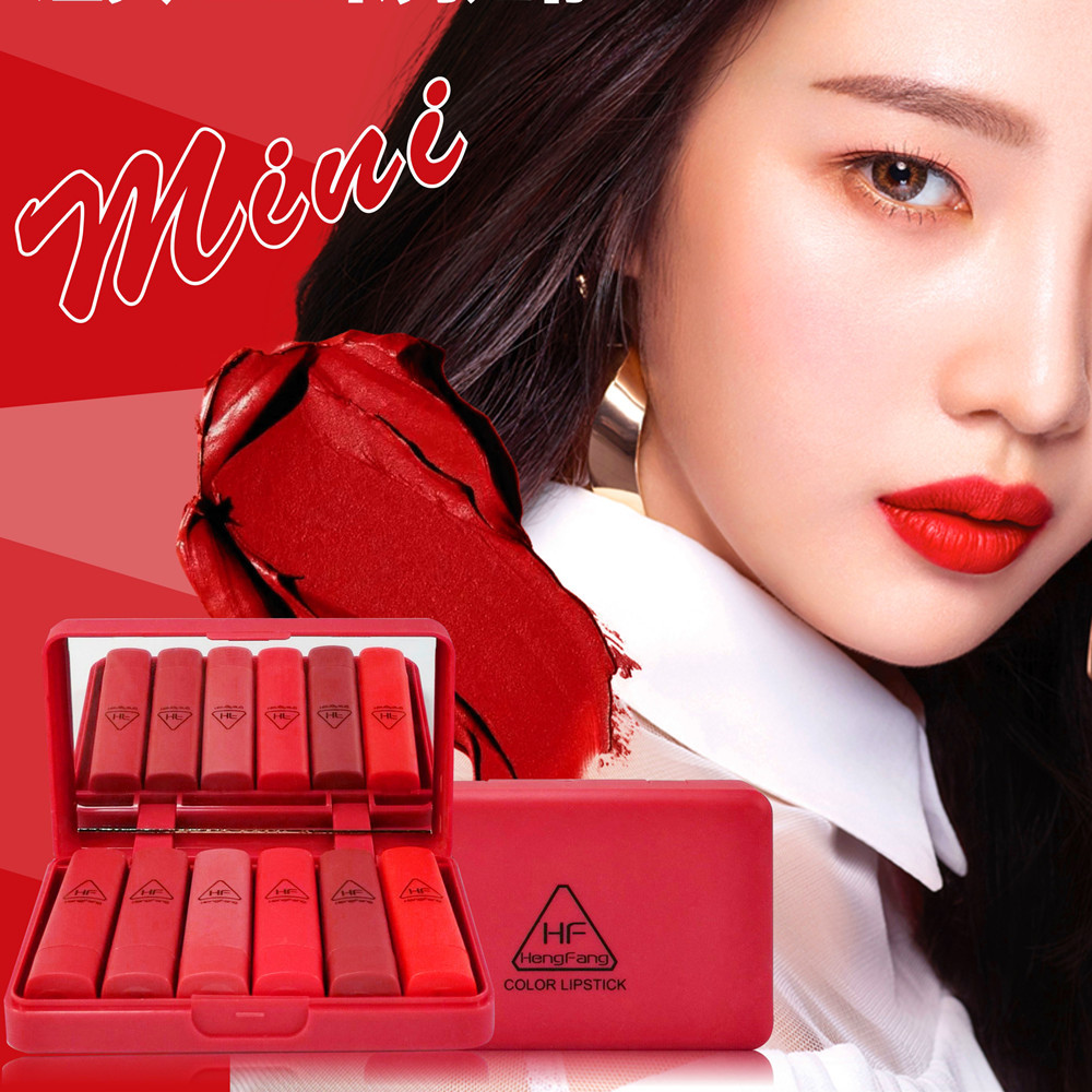 (1set/6แท่ง)ลิปสติกเนื้อเงา มันวาว ติดทน สีแน่น สวย เติมเสน่ห์ให้ริมฝีปากคุณน่าสัมผัส ลิปสติกสีสวย สะกดทุกสายตาให้คุณโดนเด่น เครื่องสำอาง HENGFANG HF9081