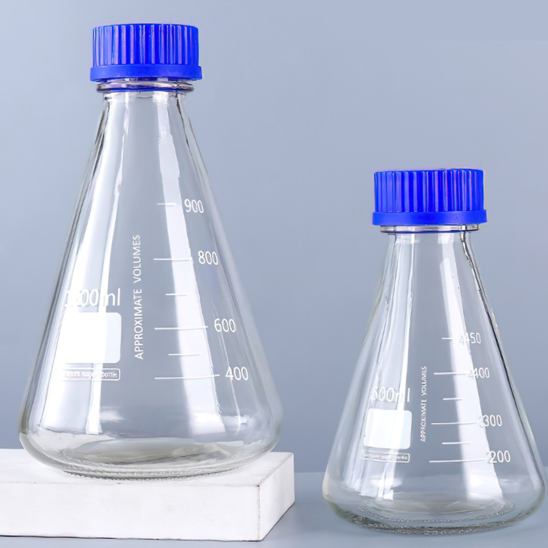 ขวดแก้วทรงกรวย Erlenmeyer flask /conical flask มีสเกล   500/1000ml  บรรจุภัณฑ์เครื่องสำอางค์ ถูกดีงาม