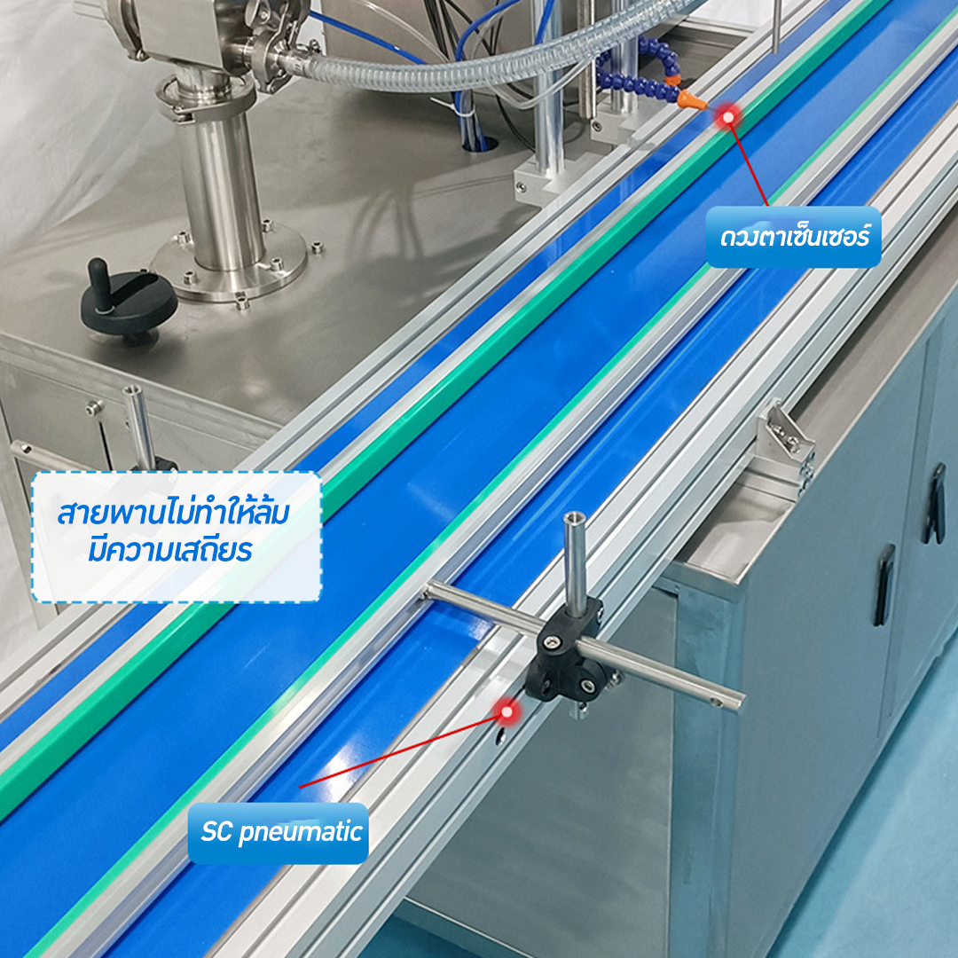 13007 เครื่องบรรจุของเหลว แบบสายพาน ควบคุมด้วยระบบ PLC รุ่น HD40-1 automatic filling machine 5-100ml ขายเครื่องบรรจุ ระบบสายพาน ราคาถูก