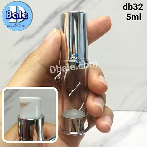 ขายส่ง-ขวดสูญญากาศใสขอบนูน 5ml ฝาเงิน  บรรจุภัณฑ์เครื่องสำอางค์ ถูกดีงาม