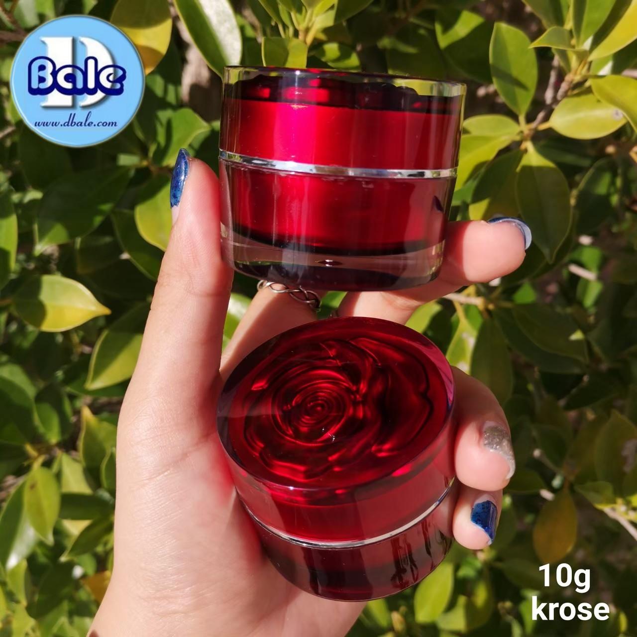ขายส่ง-ขายปลีก กระปุกกุหลาบ 10 กรัม สีแดงคาดเงิน  บรรจุภัณฑ์เครื่องสำอางค์ ถูกดีงาม