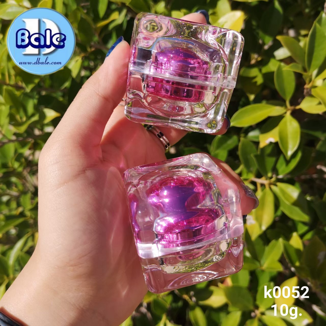 ขายส่ง-ขายปลีก k0052-10g กระปุกเหลี่ยมใสอะคริลิกชมพูเงา 10 กรัม  บรรจุภัณฑ์เครื่องสำอางค์ ถูกดีงาม