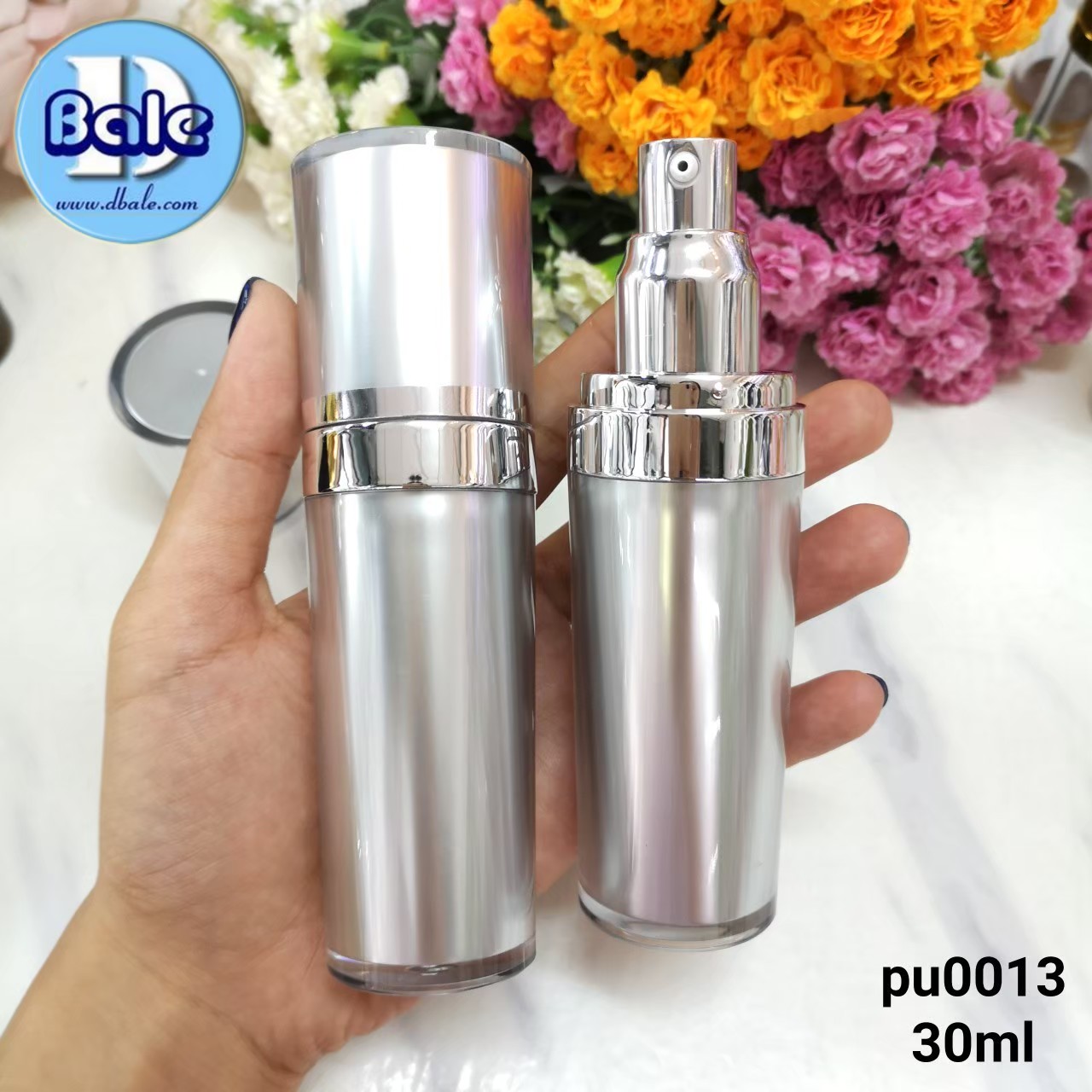 ขวดปั้มสีเงิน ขอบปากสีเงินเงา 30ml (cy2)