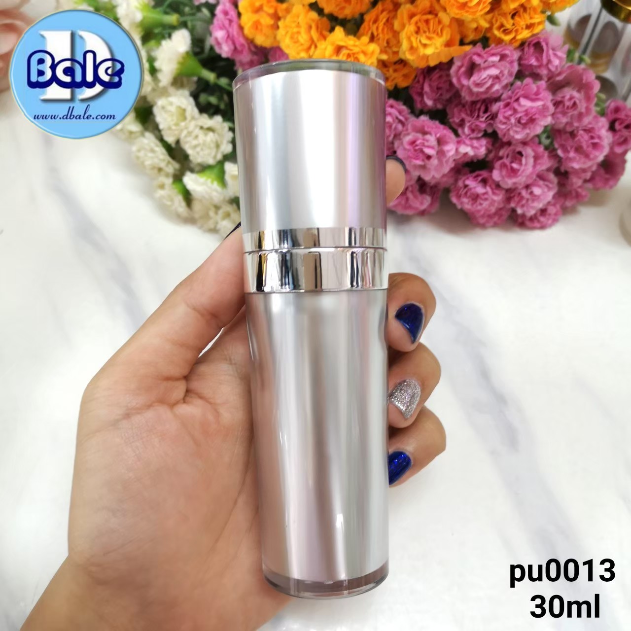 ขวดปั้มสีเงิน ขอบปากสีเงินเงา 30ml (cy2)