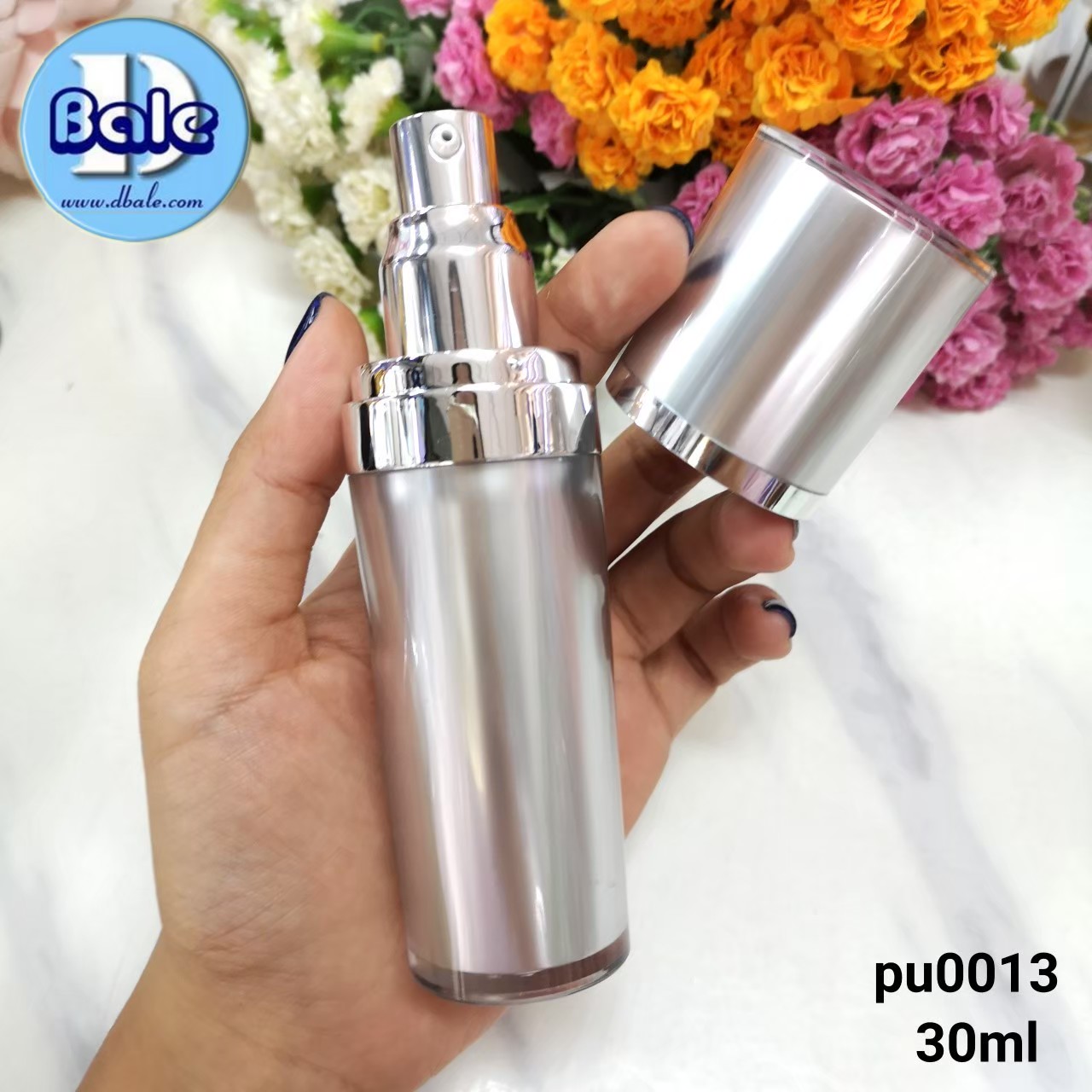 ขวดปั้มสีเงิน ขอบปากสีเงินเงา 30ml (cy2)