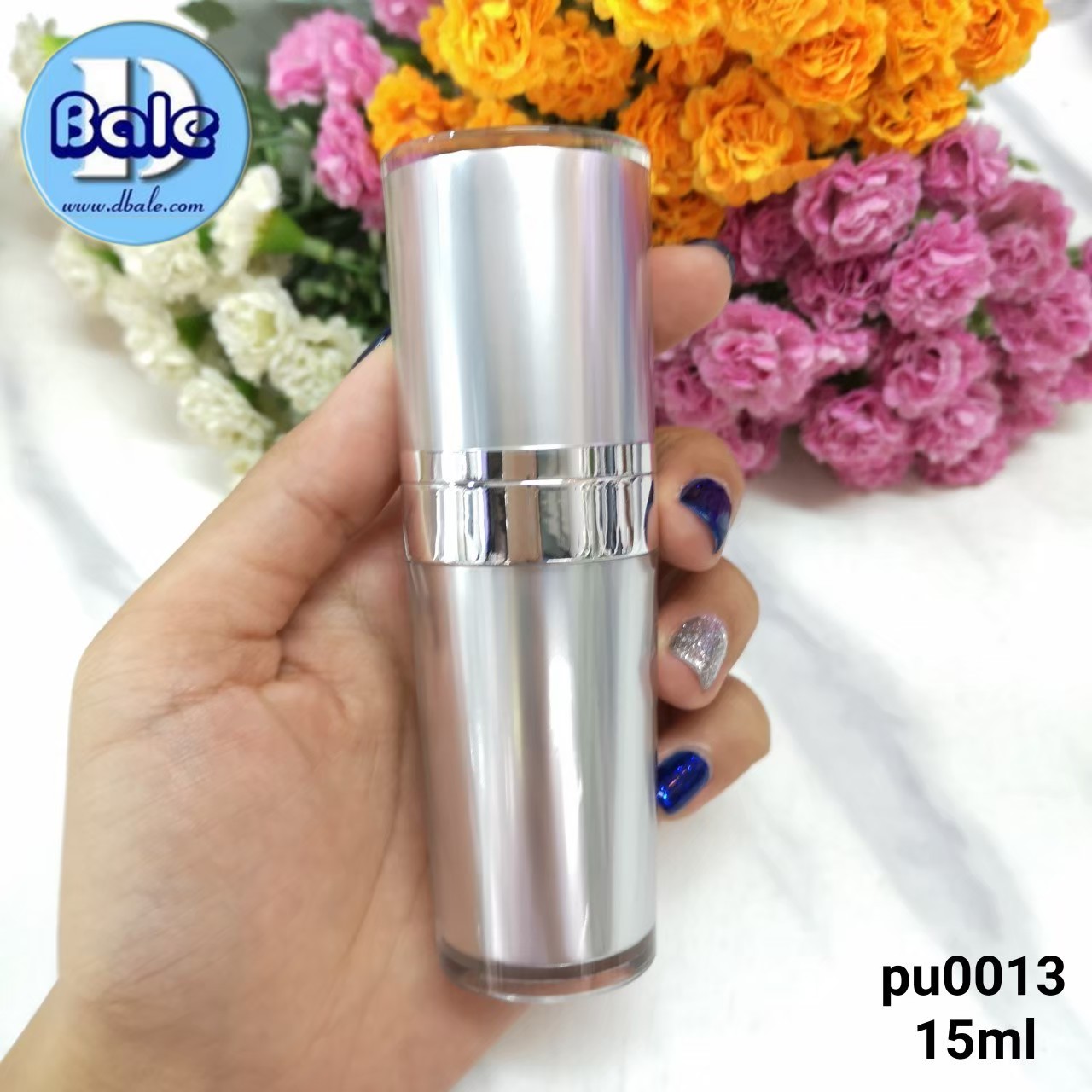 ขวดปั้มสีเงิน ขอบปากสีเงินเงา 15ml