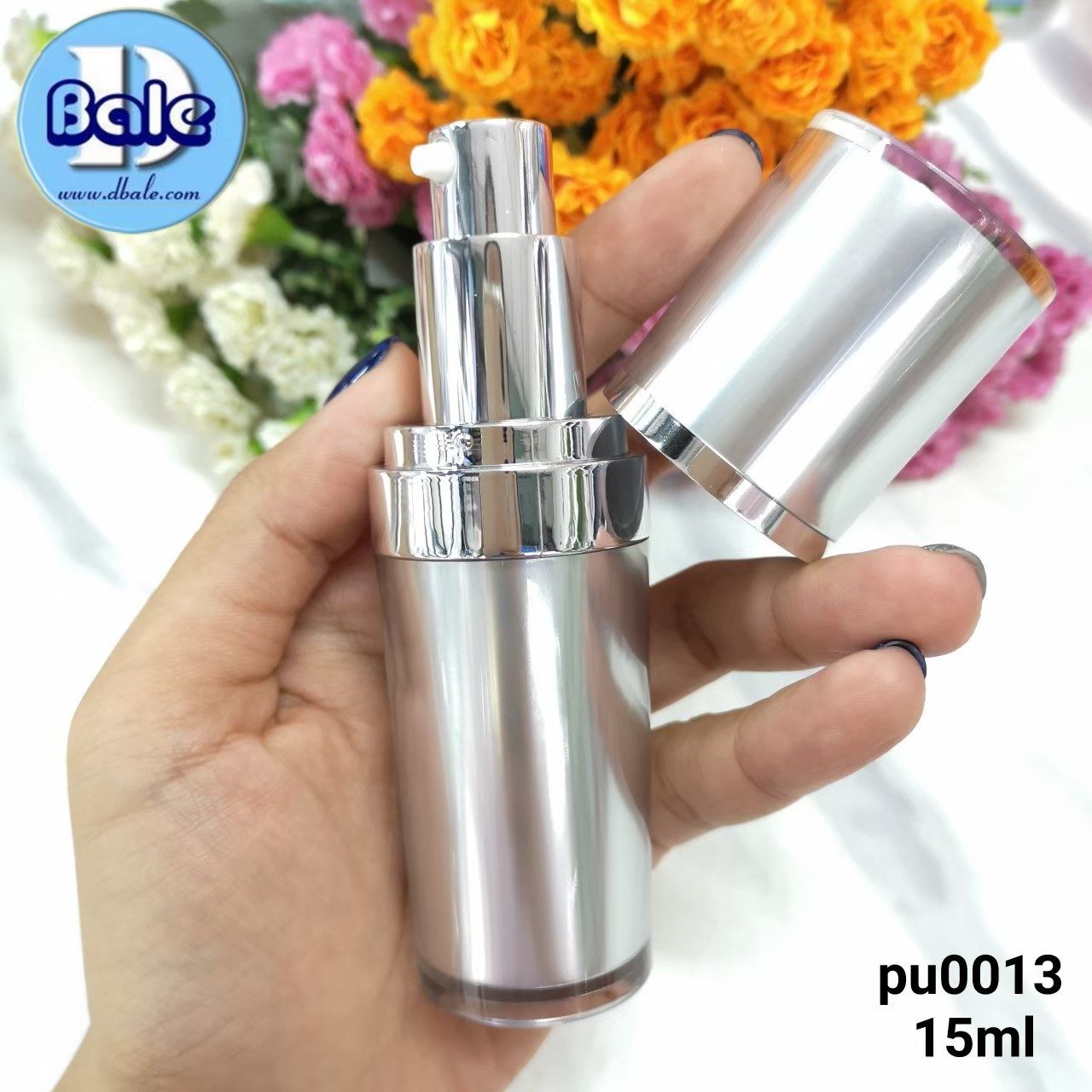 ขวดปั้มสีเงิน ขอบปากสีเงินเงา 15ml