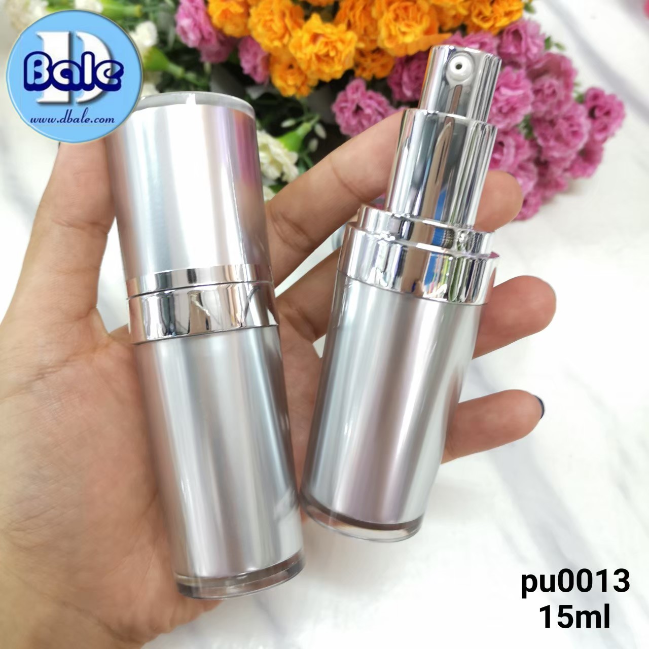 ขวดปั้มสีเงิน ขอบปากสีเงินเงา 15ml