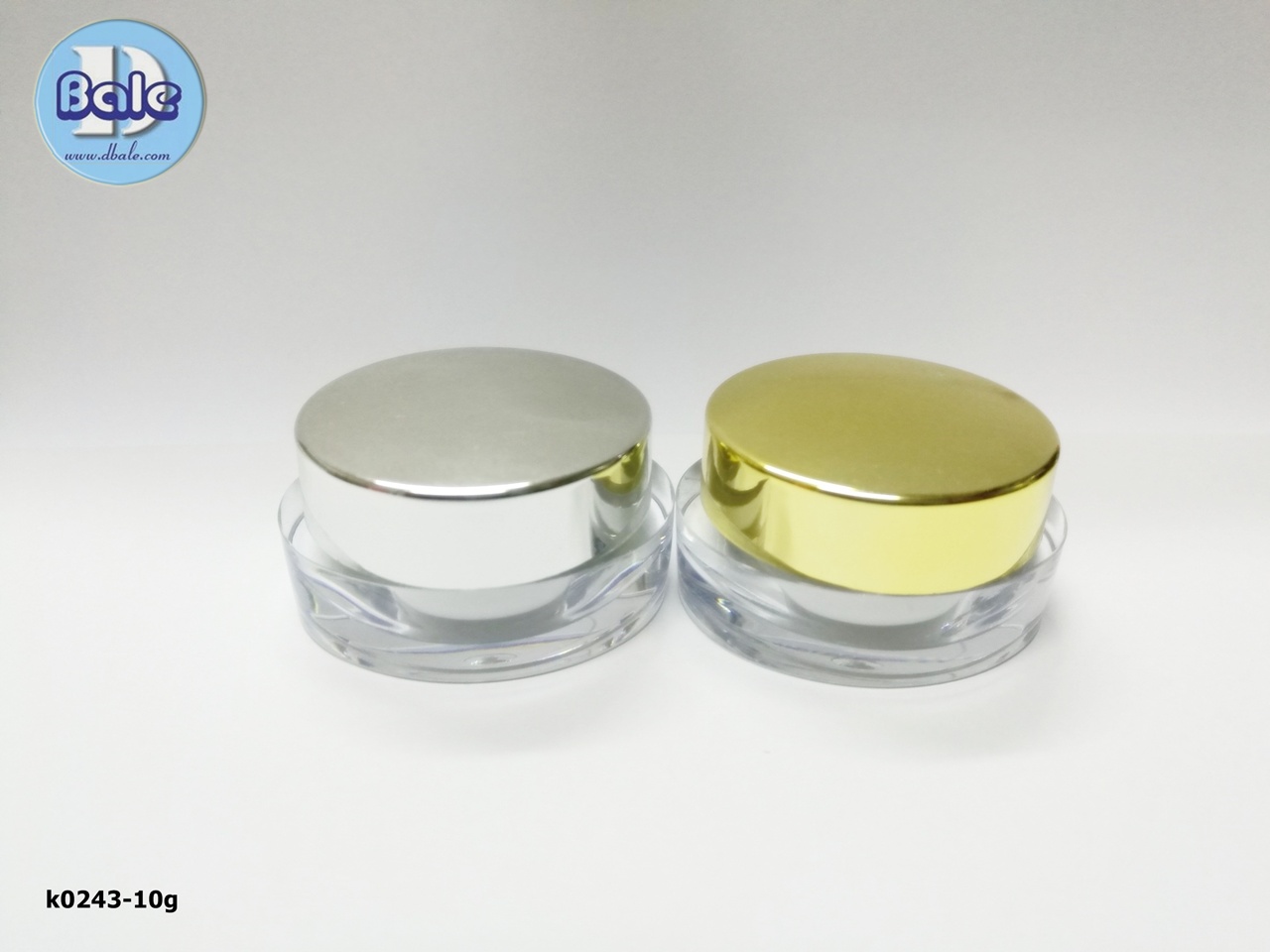 k0243-10g  กระปุกก้นแบนรีอะคริลิคทองเงา/เงินเงา 10กรัม สูง2.6cm กว้าง 4.8cm*4.2cm