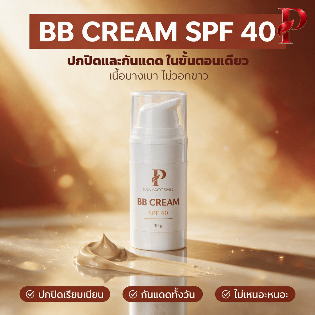 ปัญญาคอสโม บีบี ครีมกันแดด SPF 40 บีบีครีมกันแดดเนื้อเบจธรรมชาติ รับผลิต OEM